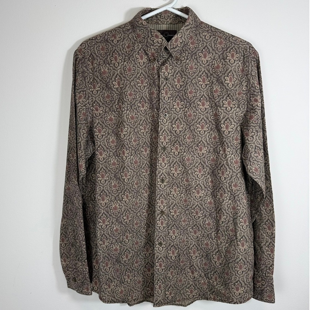 Black Brown 1826 Mens Brown Paisley Medallion Button Down Shirt Large Cotton